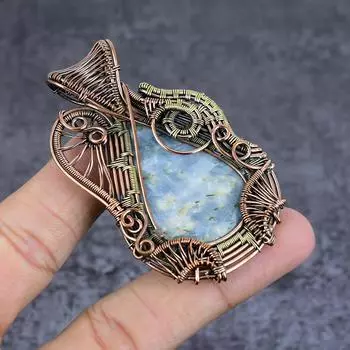 Подвеска из натурального аквамарина, медная проволока, ручная работа, 2,76 дюйма, z3m11