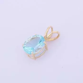 Подвеска из натурального аквамарина овальной огранки - кулон из желтого золота 14 карат