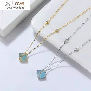 Подвеска из натурального аквамарина, ожерелье из цельного серебра с драгоценными камнями для женщин и девочек, позолоченные ювелирные изделия 14 карат