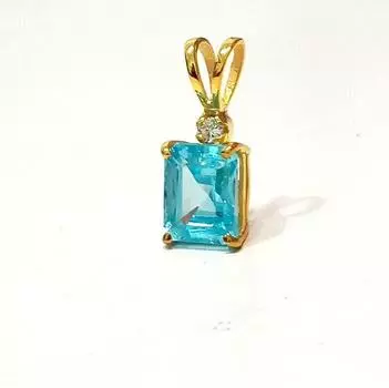 Подвеска из натурального аквамарина, позолоченная подвеска с аквамарином, свадебный подарок