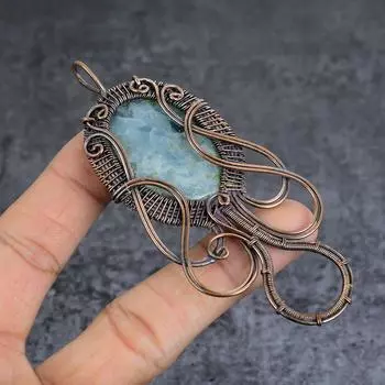 Подвеска из натурального аквамарина, ручной работы, из медной проволоки, 3,94 дюйма, u9N31