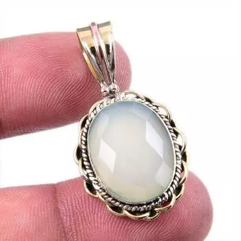 Подвеска из натурального аквамаринового халцедона из цельного серебра 925 пробы в двух тонах 1,50 дюйма P7D58