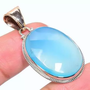 Подвеска из натурального аквамаринового халцедона из стерлингового серебра 925 пробы 1,77 дюйма C3f30