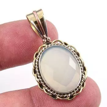 Подвеска из натурального аквамаринового халцедона из цельного серебра 925 пробы в двух тонах 1,50 N5Y68