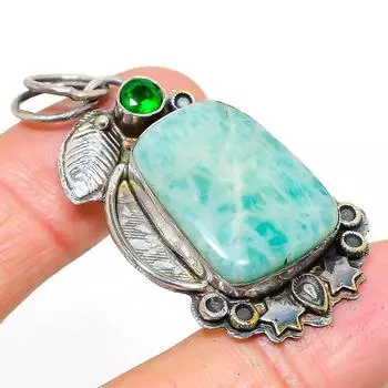 Подвеска из натурального амазонита, диопсида, стерлингового серебра 925 пробы, 2,09 дюйма, Z3K67