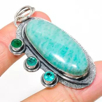 Подвеска из натурального амазонита, диопсида, стерлингового серебра 925 пробы, 2,48 дюйма, длина 0,20 м