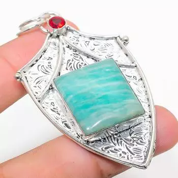 Подвеска из натурального амазонита, граната, стерлингового серебра 925 пробы, 2,84 дюйма o0u87