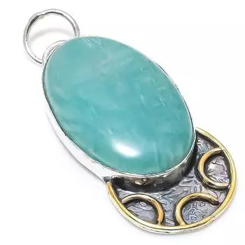 Подвеска из натурального амазонита из стерлингового серебра 925 пробы в двух тонах 2,29 дюйма o5Z84