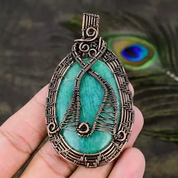 Подвеска из натурального амазонита ручной работы из медной проволоки 3,15 J1i04