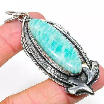 Подвеска из натурального амазонита ручной работы из стерлингового серебра 925 пробы 2,99 дюйма u8Z06