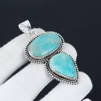Подвеска из натурального амазонита, стерлингового серебра 925 пробы, ручная работа, подвеска с двумя камнями, праздничный подарок для нее, ювелирные изделия для особых случаев 2.75 зелёный