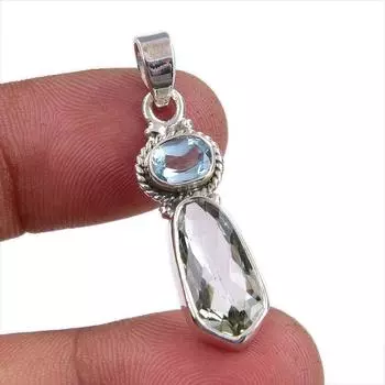 Подвеска из натурального аметиста, голубого топаза, стерлингового серебра 925 пробы, 1,50 дюйма, P4w47