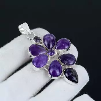 Подвеска из натурального аметиста из стерлингового серебра 925 пробы - аметистовый цветочный дизайн ручной работы, идеально подходит для подарков и повседневного ношения в качестве ювелирного подарка 2 фиолетовый