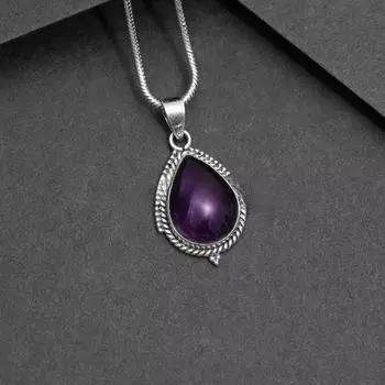 Подвеска из натурального аметиста, подвеска из цельного серебра 925 пробы, подвеска в форме капли аметиста 12mm*16mm фиолетовый
