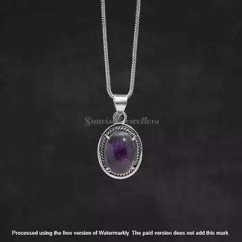 Подвеска из натурального аметиста, подвеска из цельного серебра 925 пробы, овальная подвеска из аметиста Free Size фиолетовый