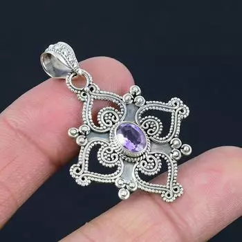 Подвеска из натурального аметиста, серебро 925 пробы, овальная форма, подвеска из драгоценного камня с аметистом ручной работы, ювелирный подарок на День святого Валентина фиолетовый