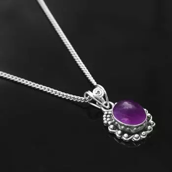 Подвеска из натурального аметиста, серебряная подвеска ручной работы, подвеска из стерлингового серебра 925 пробы, овальная подвеска с аметистом, юбилейная подвеска, подарок для нее 14.05mm-15.7mm фиолетовый