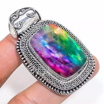 Подвеска из натурального аммолитового опала из стерлингового серебра 925 пробы 2,17 дюйма O6f06