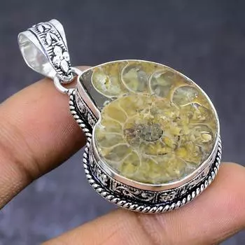 Подвеска из натурального аммонита, драгоценного камня, стерлингового серебра 925 пробы, 1,97 дюйма, i3Q76