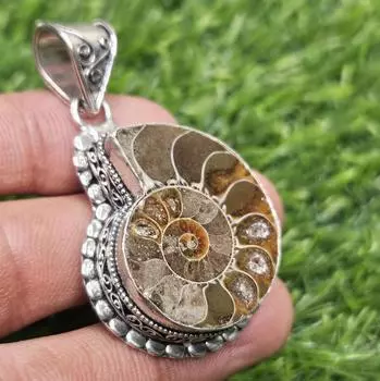 Подвеска из натурального аммонита из стерлингового серебра 925 пробы Подвеска из ископаемого подарка для нее