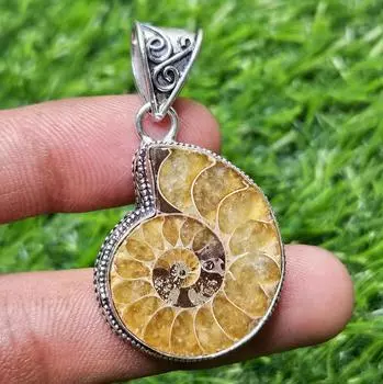 Подвеска из натурального аммонита из стерлингового серебра 925 пробы Подвеска из ископаемого подарка для нее жёлтый