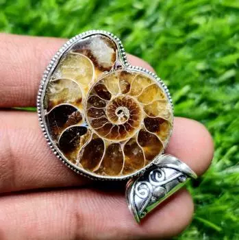 Подвеска из натурального аммонита из стерлингового серебра 925 пробы Подвеска из ископаемого подарка для нее коричневый