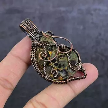Подвеска из натурального аммонита, окаменелого драгоценного камня, медная проволока, 2,56 дюйма, C6s43