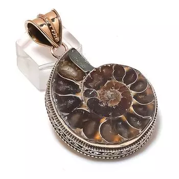 Подвеска из натурального аммонита, окаменелого драгоценного камня, из меди, ручная работа, 2,25 дюйма, F6A42