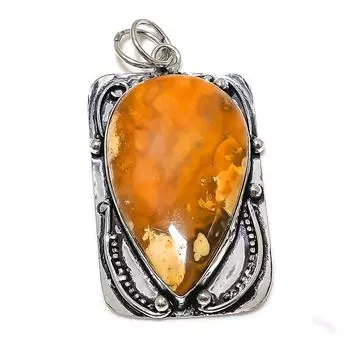 Подвеска из натурального арахисового дерева из яшмы ручной работы из стерлингового серебра 925 пробы 2,56 дюйма a8A54