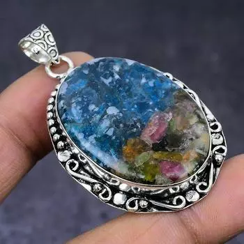 Подвеска из натурального арбузного турмалина из серебра 925 пробы 2,17 дюйма t6K51