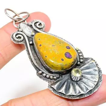 Подвеска из натурального атлантисита, цитрина, стерлингового серебра 925 пробы, 2,88 дюйма Y2W76