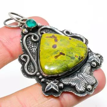 Подвеска из натурального атлантисита, турмалина, стерлингового серебра 925 пробы, 2,60 дюйма, i7s70