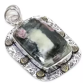 Подвеска из натурального эвдиалита из стерлингового серебра 925 пробы в двух тонах 1,93 дюйма P8I74