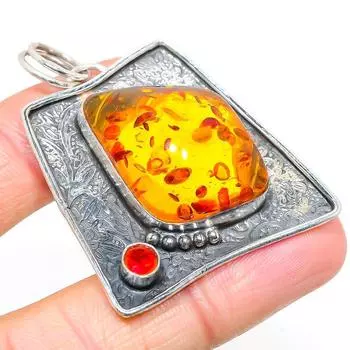 Подвеска из натурального балтийского янтаря, граната, стерлингового серебра 925 пробы, 2,05 дюйма, Z7q80