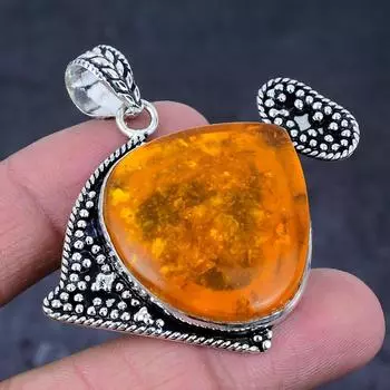 Подвеска из натурального балтийского янтаря ручной работы из стерлингового серебра 925 пробы 2,05 дюйма C1w53