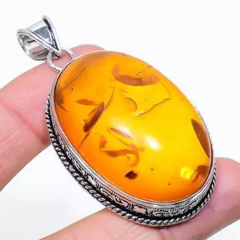 Подвеска из натурального балтийского янтаря ручной работы из стерлингового серебра 925 пробы 2,56 дюйма D8i91