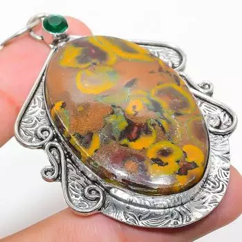 Подвеска из натурального бамбука, яшмы, диопсида, стерлингового серебра 925 пробы, 2,76 дюйма, S3M86