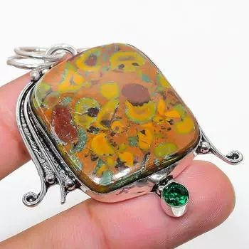 Подвеска из натурального бамбука, яшмы, диопсида, стерлингового серебра 925 пробы, 2,25 дюйма p5H98