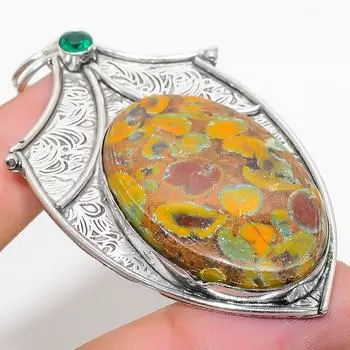 Подвеска из натурального бамбука, яшмы, диопсида, стерлингового серебра 925 пробы, 3,03 дюйма, Y6J51