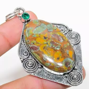 Подвеска из натурального бамбука, яшмы, диопсида, стерлингового серебра 925 пробы, 2,96 дюйма p4w42