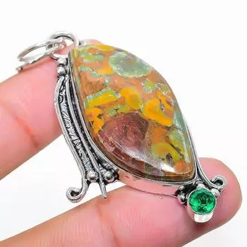 Подвеска из натурального бамбука, яшмы и диопсида, серебро 925 пробы, 2,48 дюйма, V6L57