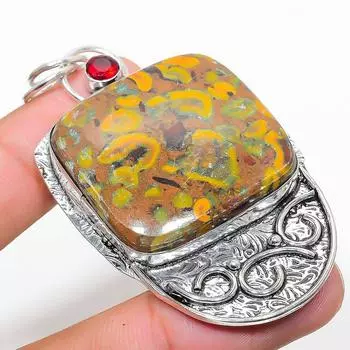 Подвеска из натурального бамбука, яшмы и граната, стерлингового серебра 925 пробы, 2,72 дюйма p8u16