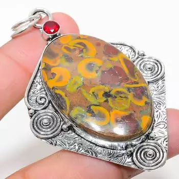 Подвеска из натурального бамбука, яшмы и граната, стерлингового серебра 925 пробы, 2,99 дюйма, D7M67