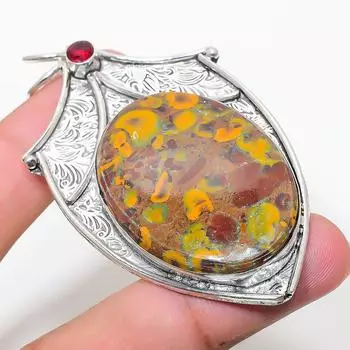 Подвеска из натурального бамбука, яшмы и граната, стерлингового серебра 925 пробы, 2,96 дюйма, S1y81