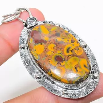 Подвеска из натурального бамбука, яшмы и белого топаза, серебро 925 пробы, 2,76 дюйма, W1n18