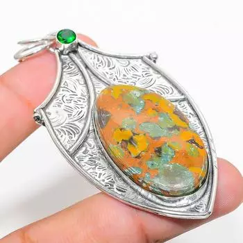 Подвеска из натурального бамбука, яшмы и перидота, стерлингового серебра 925 пробы, 3,03 дюйма, v3s07