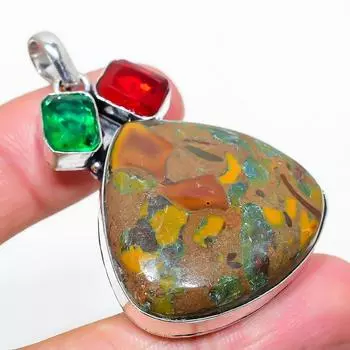 Подвеска из натурального бамбука, яшмы и граната, стерлингового серебра 925 пробы, 2,21 дюйма, B3e74