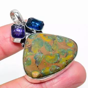 Подвеска из натурального бамбука, яшмы и аметиста, стерлингового серебра 925 пробы, 2,05 дюйма, U6z64