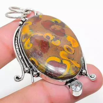 Подвеска из натурального бамбука, яшмы и белого топаза, серебро 925 пробы, 2,48 дюйма, J9r27