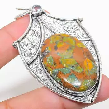 Подвеска из натурального бамбука, яшмы и белого топаза, серебро 925 пробы, 2,96 дюйма I1A07